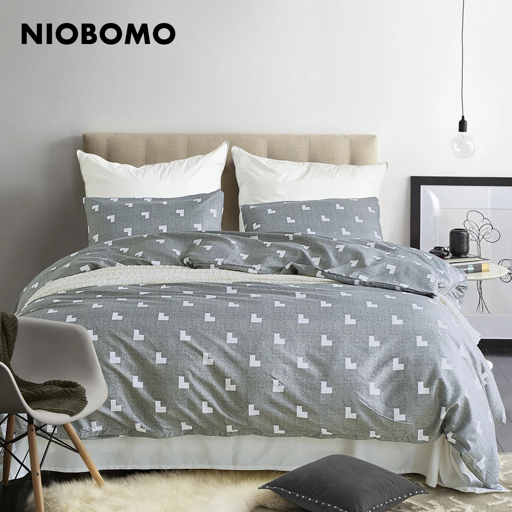 NIOBOMO Love pattern Light grey 1pcs Quilt cover 2pcs Pillowcase Bedding article Duvet Cover Set 