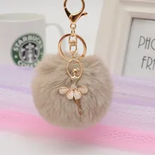 Gold Key Chain Pom Pom Key Rings Fake Rabbit Fur Ball font b KeyChain b font
