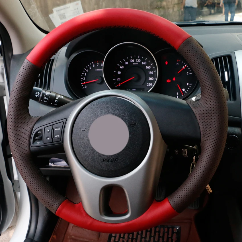 Red Leather Coffee Leather Car Steering Wheel Cover for Kia Forte 2009