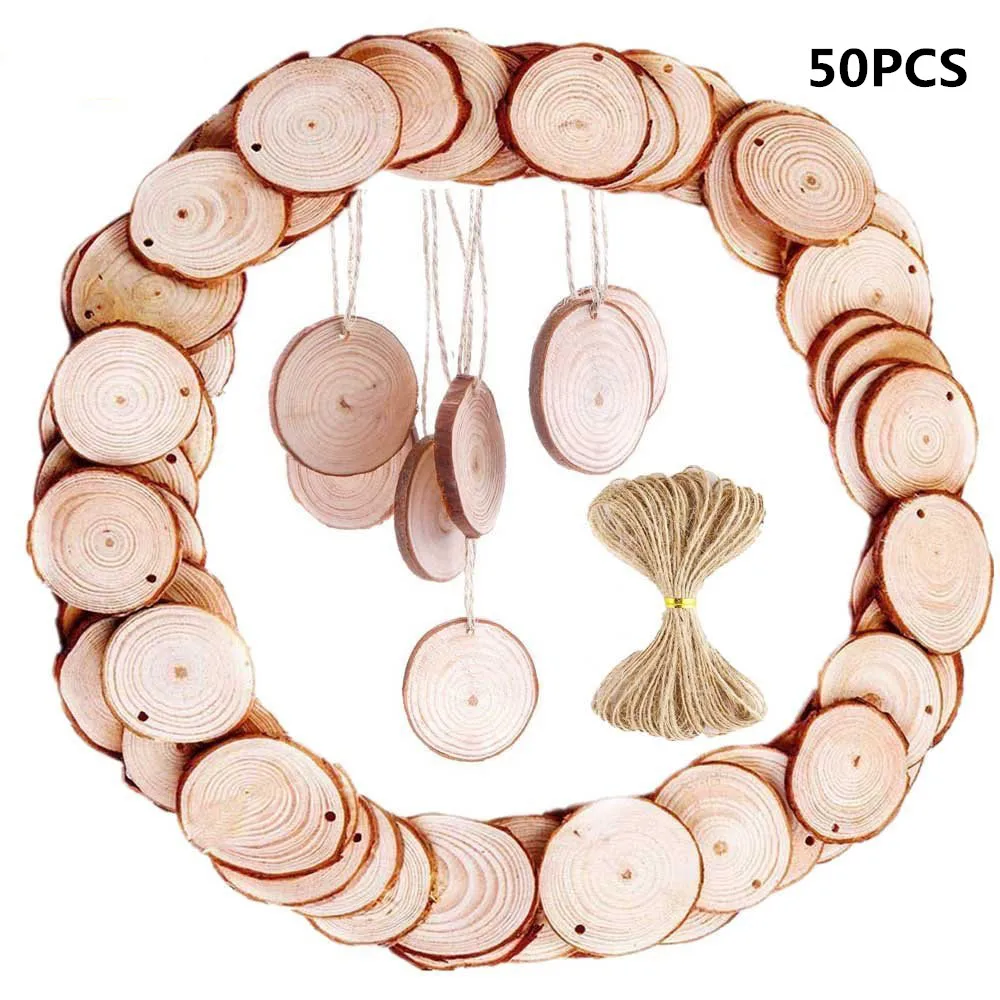

DIY Make Log Slices Discs Cutout Circle Round Large Wood Disks Unfinished Eco-Friendly Wood Slice With 393 Feet Jute Twine