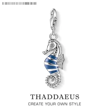 

Real 925 Sterling Silver Bead Charm Blue Enamel Tropical Seahorse Pendant Charm For Women Men Fit Bracelet Necklace DIY Jewelry