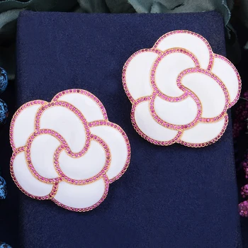 

GODKI 40mm White Luxury Trendy Rose Flower Cubic Zirconia Naija Wedding Party Earring Fashion Jewelry for Women