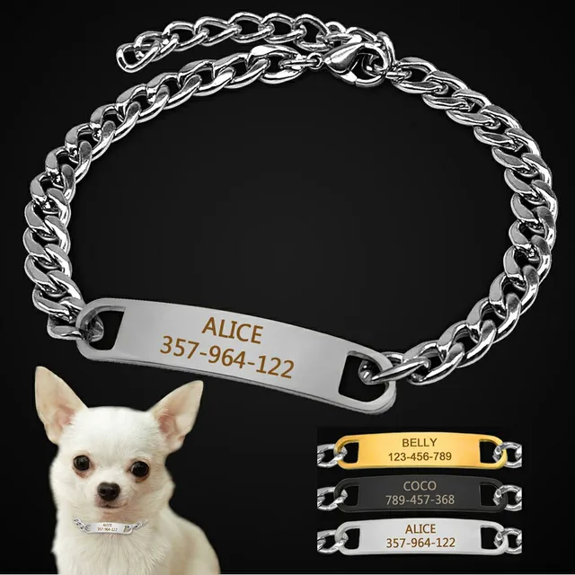 personalized cat dog chain collar customized engraved pet collars