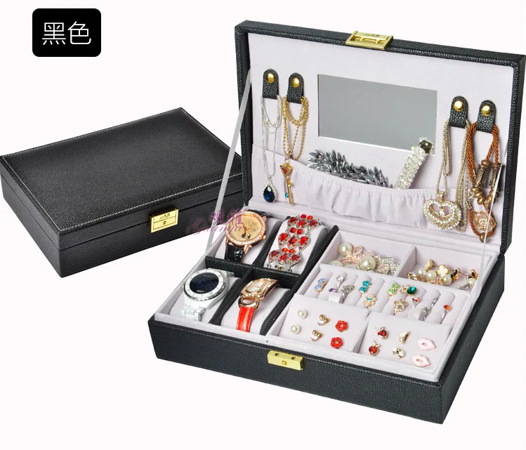 

2018Travel easy to carry ladies leather jewelry box men watch box necklace show double storage box watch box storage rack