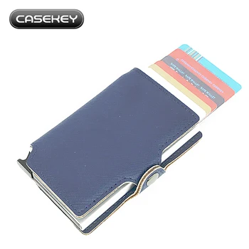 

Men Business Card Holder Metal RFID Card Cases Automatical Bank Card Wallets alluminum saffiano leather case women card case