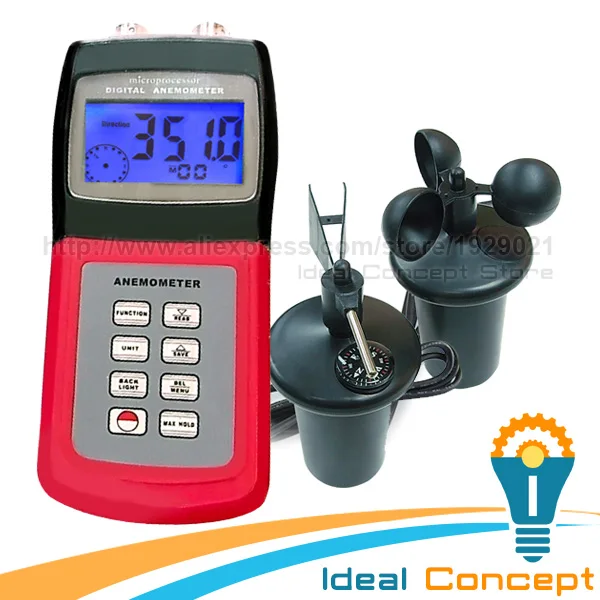 3CUP Type Sensor Probe Multifunction Thermo Anemometer 80 RH Air Weather Meter Wind Direction