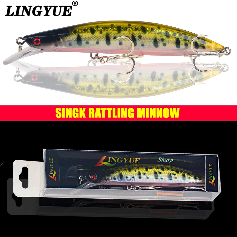 

Retail Box Sinking Minnow Crankbait Fishing Lure Hard Rattlin Lures Quality Hooks Fishing Bait 13cm 23g Long Shot Wobbler Pesca