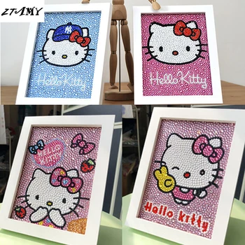 

5d diy Special shape diamond painting kits crystal painting cartoon Cute cat kt Full Pebble round Diamond Mosaic Children's gift