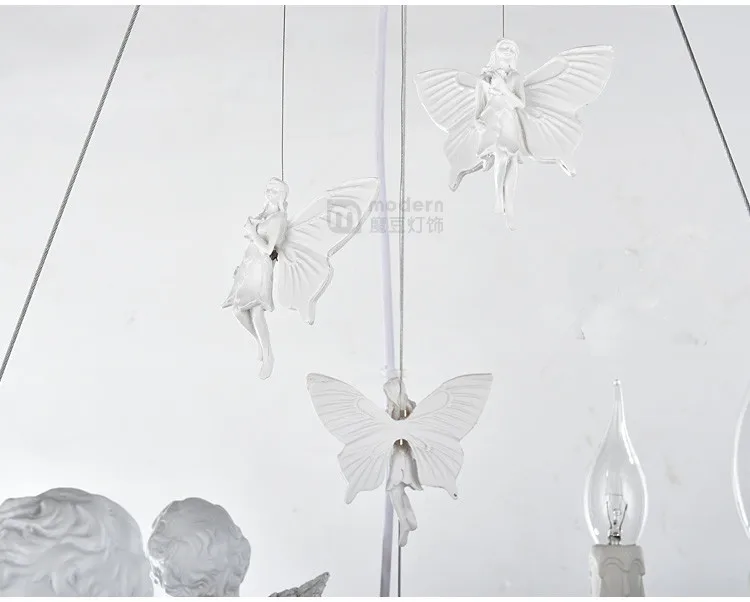 Европейский E14 Led Angel люстра со светодиодной лампой смолы рожок/небольшой скрипка Angel арт люстры НОВЫЙ Droplight Led блеск кулон
