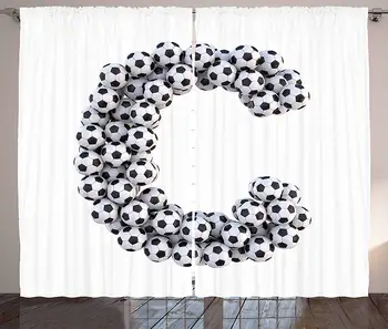 

Letter C Curtains Alphabet Sign Design Third Letter Football Soccer Themed Graphic Pattern Living Room Bedroom Window Decor