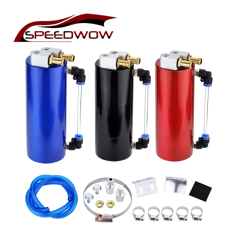 

SPEEDWOW New Universal 0.45L Aluminum Racing Oil Catch Tank Can Round Can Reservoir Fuel Catch Tank