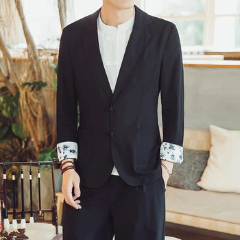 

Chinese Style Long-sleeved men Jacket Loose Comfortable Men Blazer Jacket Fashion Casual mens Coats Asia size S - 3XL