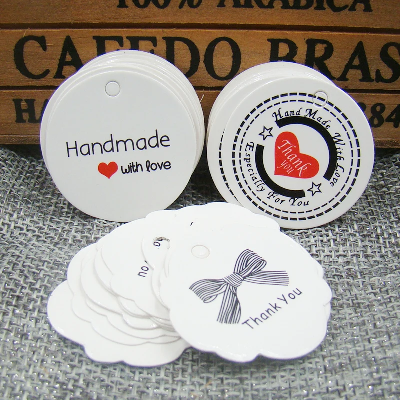 custom logo white/kraft paper gift hang tag 3*3cm round shape /3*2cm