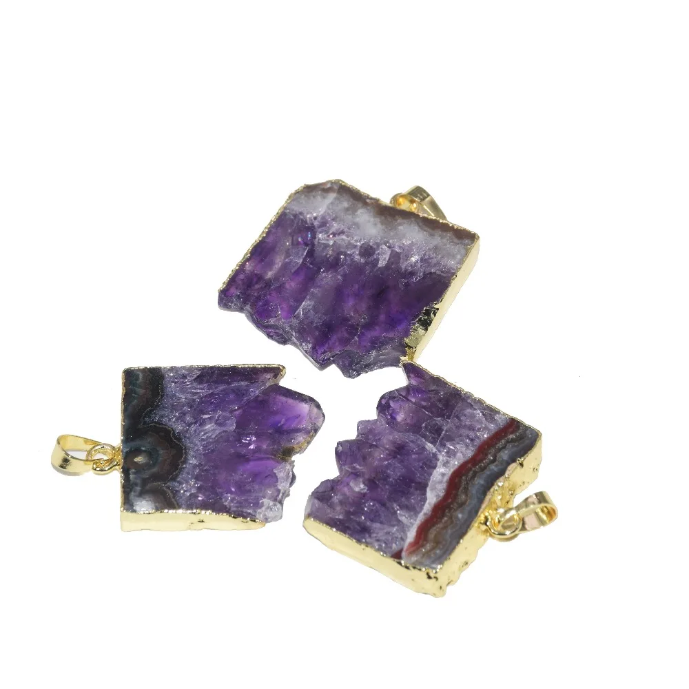 

Natural amethysts slice rectangle pendant women 2019 boho new big purple quartz crystal geode druzy pendant for jewelry making