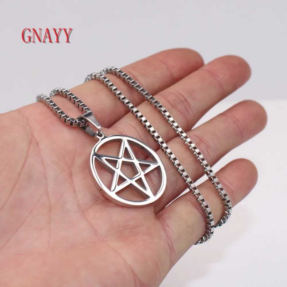 GNAYY ювелирные изделия из нержавеющей стали ожерелье Wicca с изображением перевернутой пентаграммы поклонение сатане кулон коробка цепь 18 дюймов-28 дюймов для мужчин