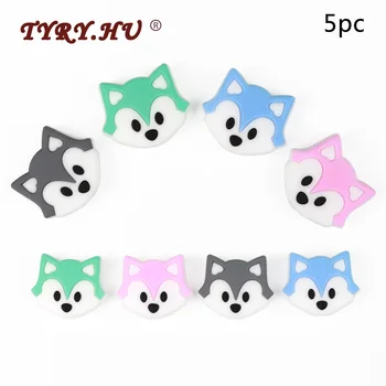 

TYRY.HU 5pc Fox Animal Silicone Beads Food Grade Cartoon Baby Teether BPA Free baby Teething Toys DIY Pacifier chain Accessories