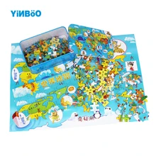 Детские головоломки мультфильм 3D пазл Карта мира металла железный ящик 3D деревянные головоломки Монтессори Развивающие игрушки для детей деревянные игрушки