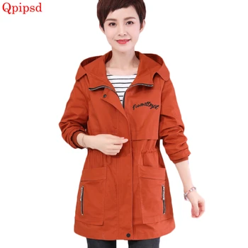 

4XL large size womens clothing 2018 autumn spring hooded trench coats middle-aged casual loose overcoat female long windbreakers
