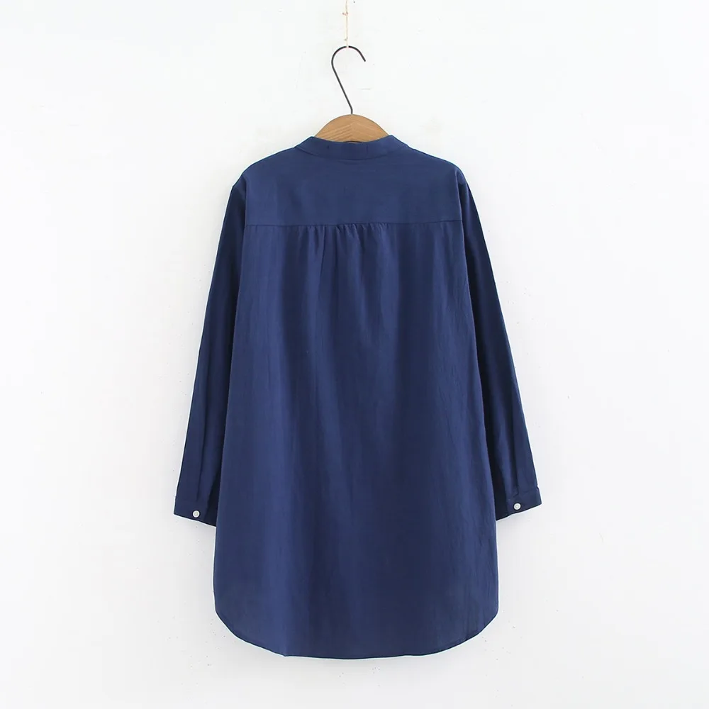 Plus size mandarin collar long sleeve blouses women 2018 Embroidered red & white & dark blue shirt Spring & autumn ladies tops Plus size mandarin collar long sleeve blouses women 2018 Embroidered red & white & dark blue shirt Spring & autumn ladies tops