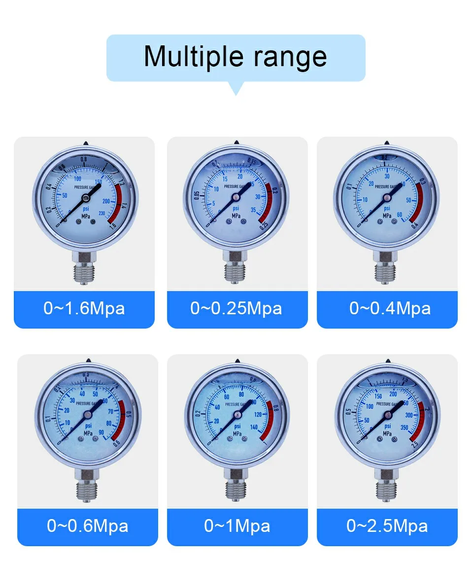 Наружный радиальный манометр из нержавеющей стали манометр 0-60MPa воздушный масляный водяной гидравлический Манометр с резьбой G 1/4(13 мм