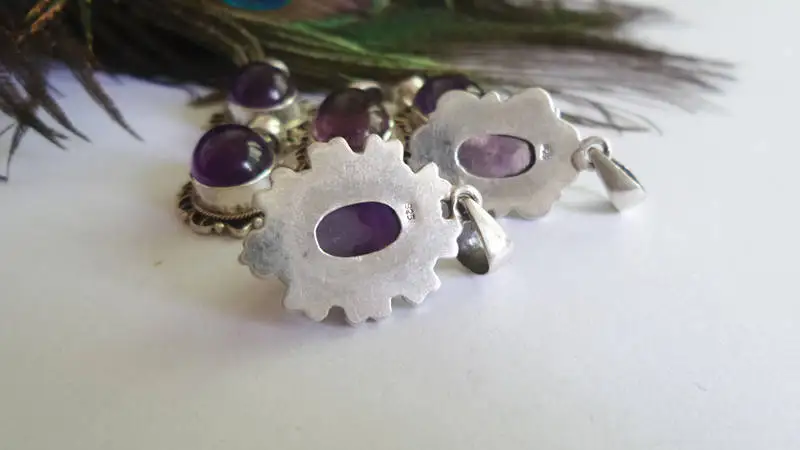 Nepal Hand 925 Silver Jewelry Inlaid Natural Amethyst Vintage Charms Multi Designs 9026 (6)