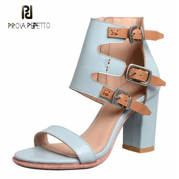 

Prova Perfetto Original Brand Women Fashion Sandals High Quality Genuine Leather Side Strap Buckle Heels Gladiator Sandals Shoes