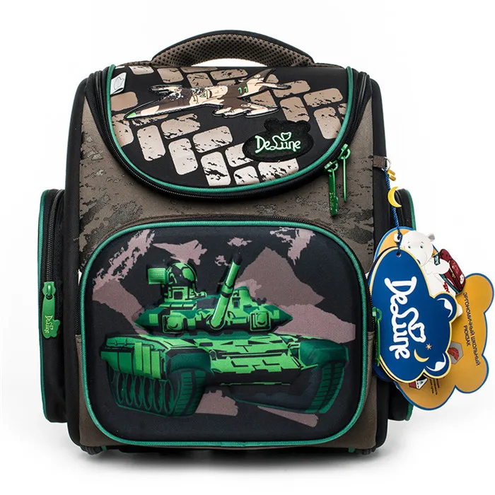 Delune зеленый танк шаблон школьные ранцы для мальчиков девочек рюкзаки с персонажами мультфильмов детский ортопедический рюкзак первоклассника Mochila Escolar - Цвет: 3-135