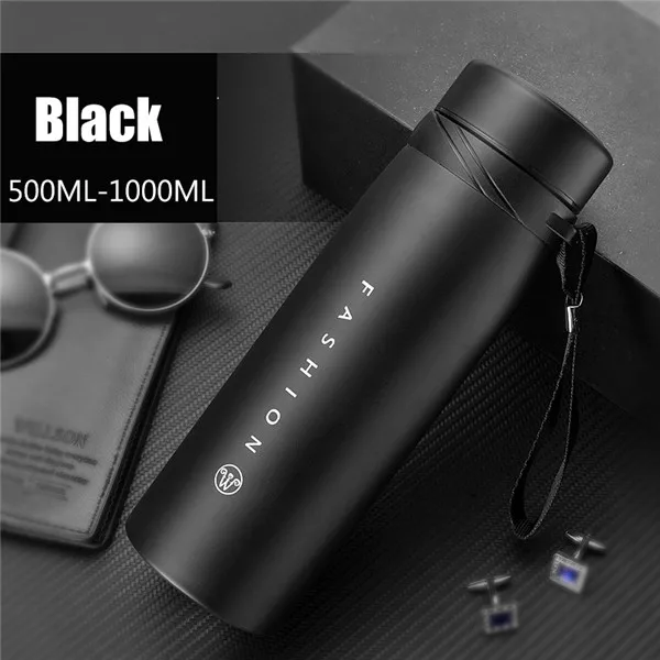 Black 304 нержавеющая сталь бутылка для воды со льдом нагревающая чашка бизнес вакуумная колба с фильтром кофе термос Изолированная бутылка с веревкой - Цвет: Black