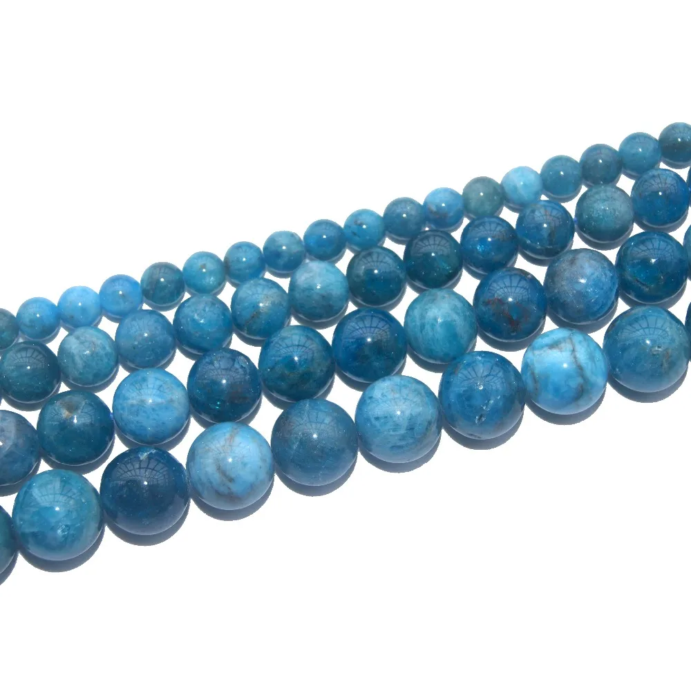 Natural Stone Blue Apatite Round Loose Beads 6 8 10 12 MM Pick Size For Jewelry Making Charm DIY Bracelet Necklace Material