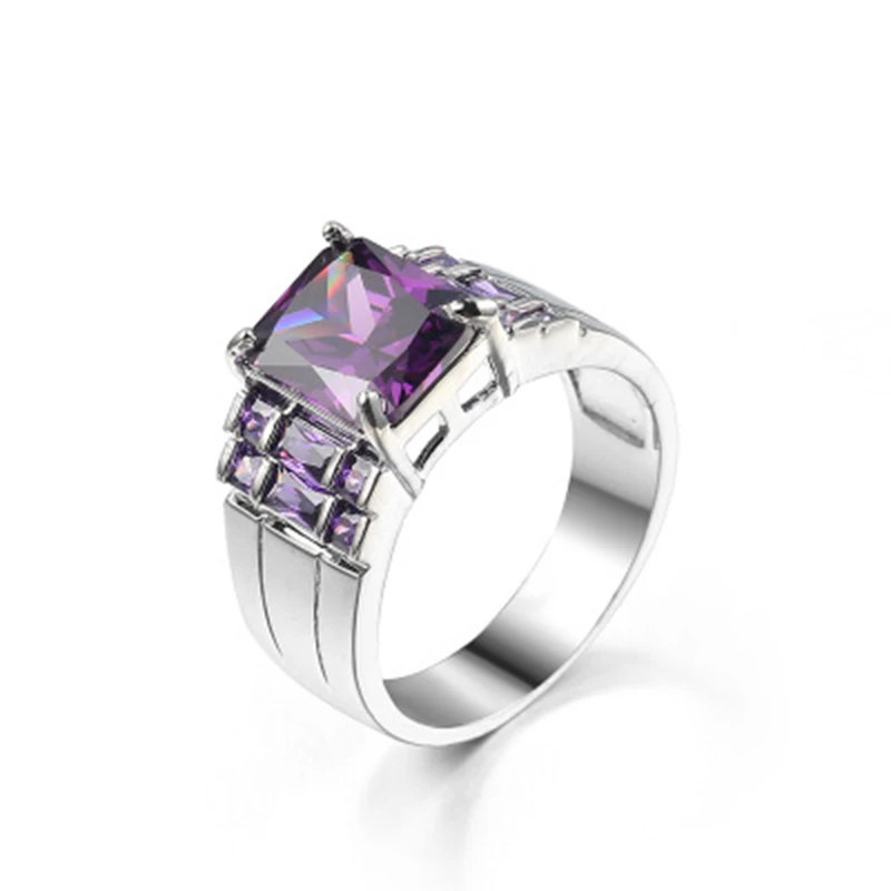 Qevila Hot Fashion Natural Amethyst Gemstones Ring Plated White Gold Handmade Engagement Party Rings for Women Men Jewelry Gifts Boho (5)