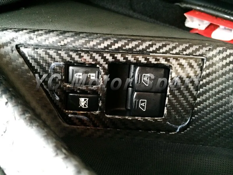 2008-2013 Nissan R35 GTR LHD RSW Style  Window Switch Panel Cover DCF 2&2 Twill Weave Glossy Finish (4)