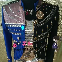 Новинка года для мужчин DJ певица Мода Тонкий Высокое качество разделение совместное костюмы куртки плюс размеры сценические