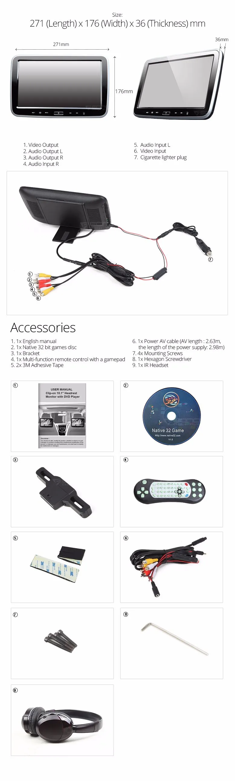 Sale Touch Button Design Single 10.1" Car Headrest DVD PC Car DVD Player Headrest Car Monitor with Single IR Headphone Included 3