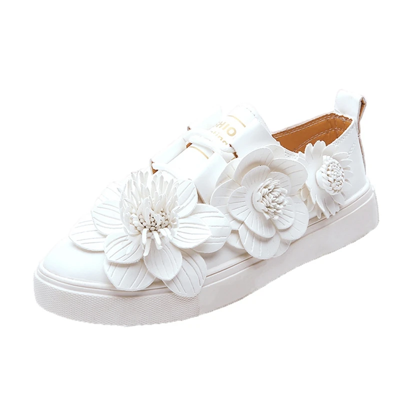 

leather canvas flower white shoes student casual shoes ladies three floral decoration flats women soft creepers espadrilles