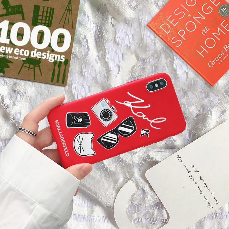 GYKZ Cool Karl Lagerfeld Soft Silicone Phone Case For iPhone XS MAX X XR 7 6 6s Plus Fashion Matte Coque For iPhone 8 Cover Bag