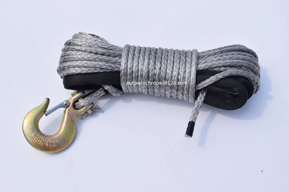 Grey 1/4"*50ft Synthetic Winch Rope Hook,Plasma Winch Cable for