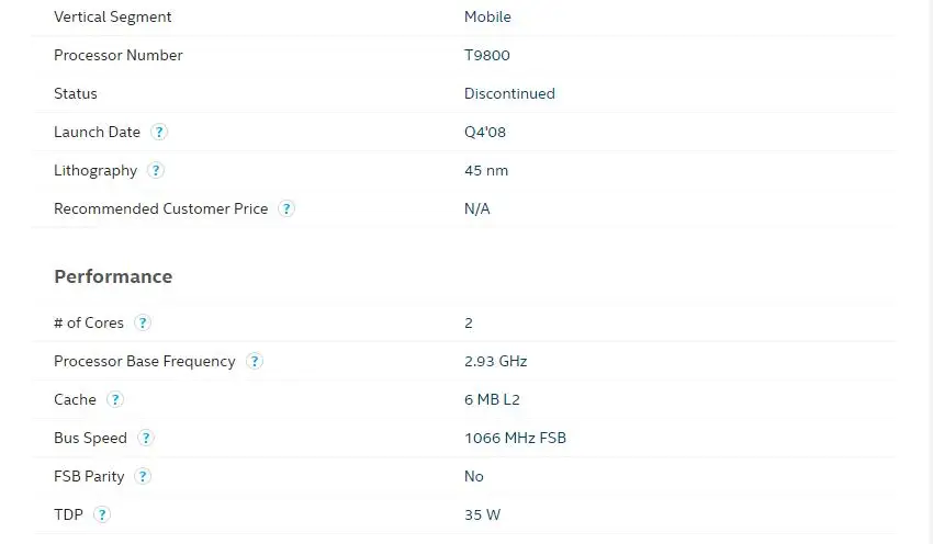 lntel Core 2 Duo T9800 cpu(6M кэш, 2,93 GHz, 1066 MHz FSB, двухъядерный) ноутбук процессор