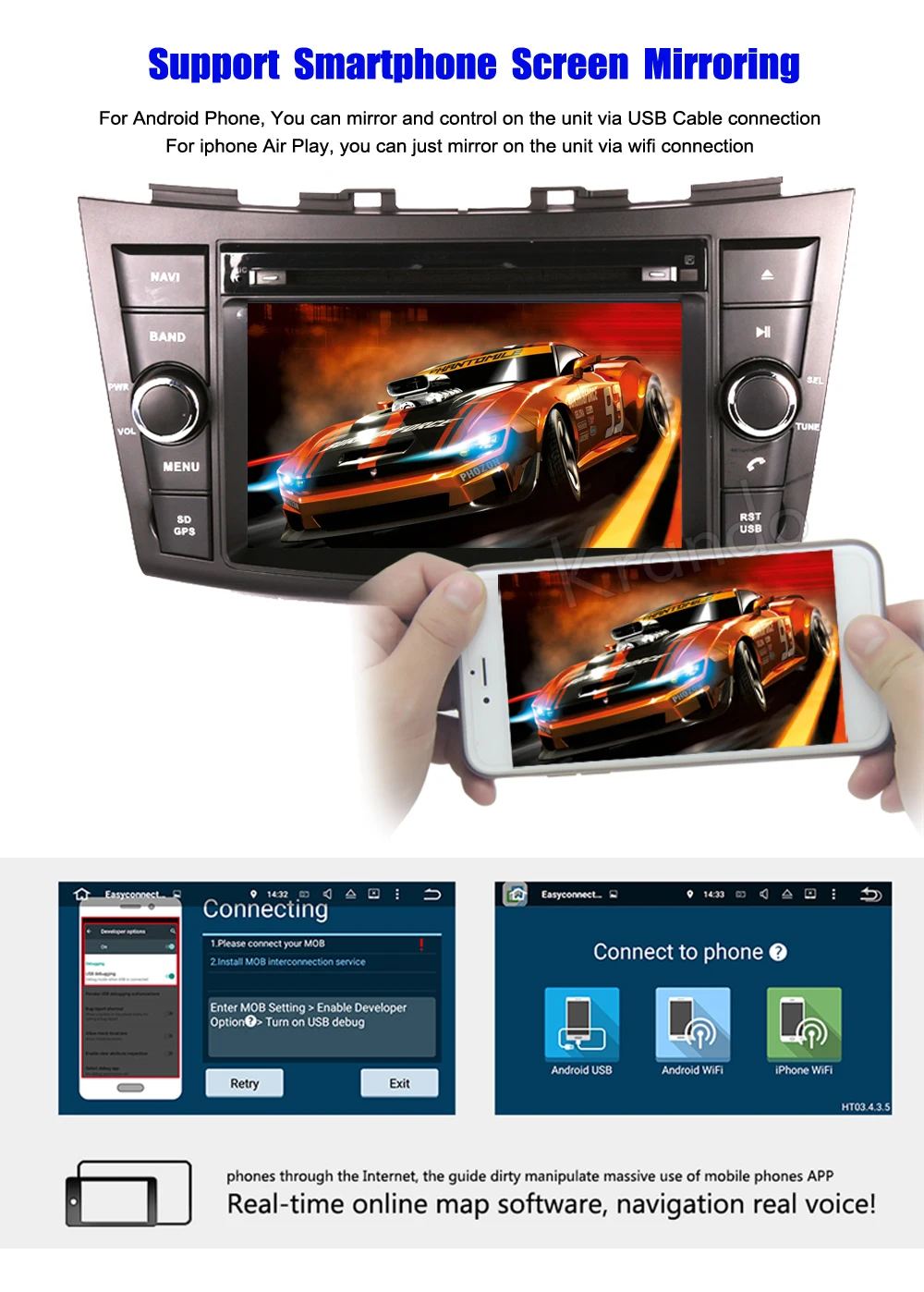 Perfect Krando 7" Android 8.0 car audio radio gps dvd navigation multimedia system for Suzuki Swift 2012-2016 player WIFI 3G DAB+ 4