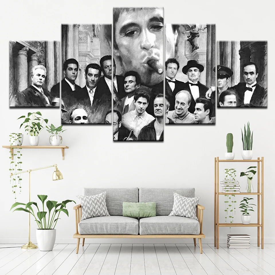 Canvas-Painting-Godfather-Goodfellas-Scarface-Sopranos-5-Pieces-Mural-Art-Painting-Module-Wallpaper-Poster-Print-Home