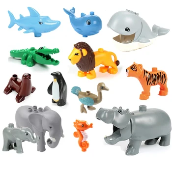 

Big Building Block Ocean Animal Model Figures Sets Lion Dolphin Hippo Kids educational Toys Compatible Brand Toy Gift For Kids