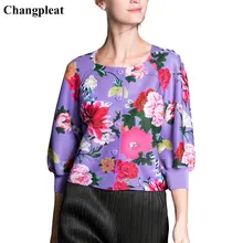 Changpleat Новое Осеннее женское печатное короткое пальто Miyak Плиссированные Свободные однобортное пальто 3/4 рукав женские куртки, пальто для девочки C00