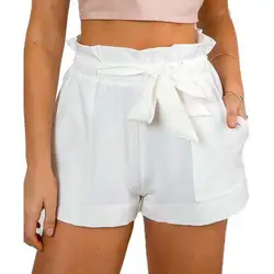 Женские сексуальные гофрированные шорты с оборками с высокой талией женские вечерние мини шорты пляжные однотонные шорты с бантом брюки
