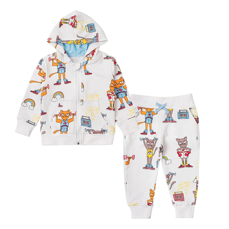 TinyPeople/Брендовые костюмы для маленьких мальчиков осенние повседневные комплекты одежды для маленьких девочек детское платье спортивные штаны с капюшоном весенний Детский комплект