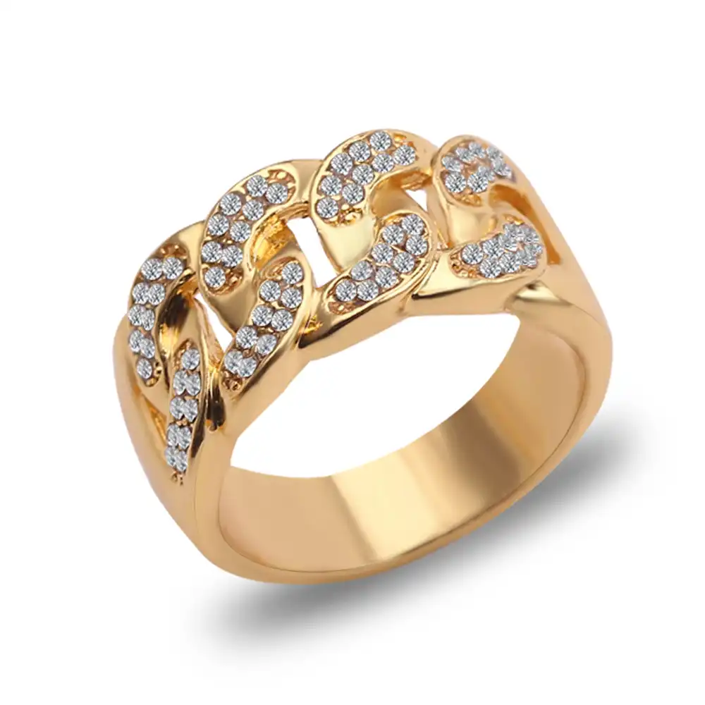 newest hip hop cuban link chain ring golden color bling bling