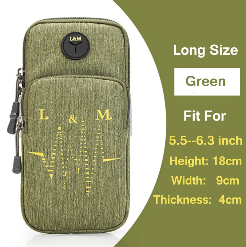 Нарукавная повязка для iphone X, 8, 7, 6 plus, 5, se, спортивный нарукавник для бега, сумка для переноски, держатель для сотового телефона, чехол для мобильного телефона Xiaomi, на руку - Цвет: For5.5-6.3inch Green