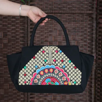 

National Trend Chinese Ethnic Embroidery Canvas Bag Hmong Boho Thai Tassel Embroidered Bags Luxury Famous Brand Logo Handbags