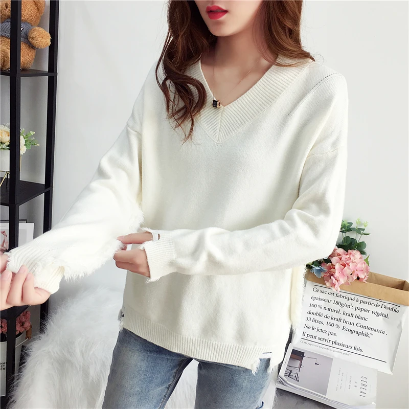 

Pull Femme V-Neck Loose Jumper 2019 New Soft Women Fall Knitted Sweater Pullover Sueter Mujer Winter Long Sleeve Fashion Top