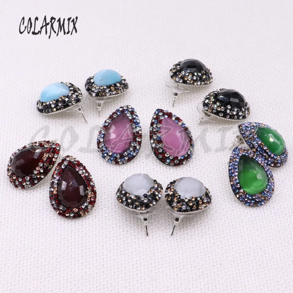

1 pair Natural cat eye stone earrings drop shape rainbow colors druzy earrings wholesale jewelry gem jewelry for women 3939