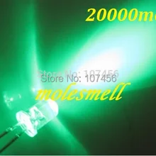 1000 шт 5 мм Ультраяркий зеленый светодиодный 5 мм Прозрачная Круглая зеленый светодиодный 20000mcd 5 мм зеленый светодиодный