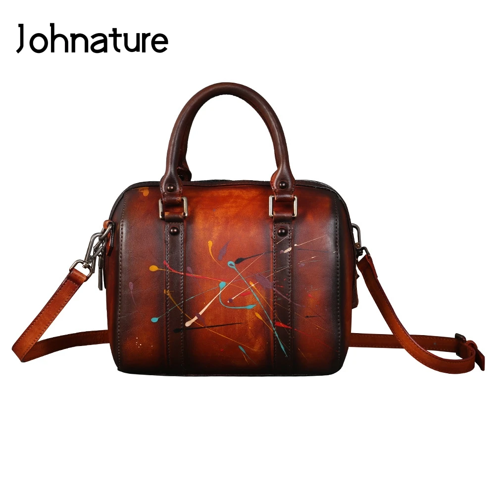 

Johnature 2019 Genuine Leather Vintage Zipper Silt Pocket Versatile Hand Painted Totes Women Handbag Handbags & Crossbody Bags